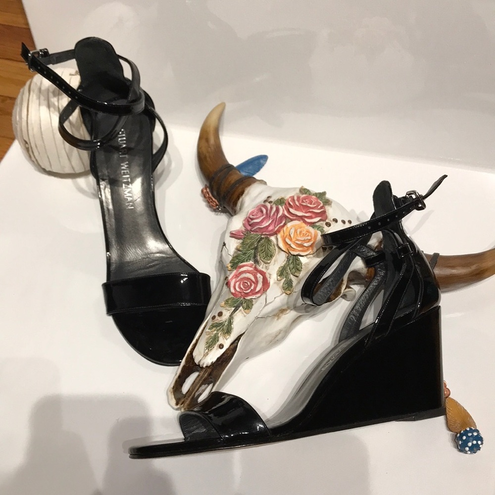 Stuart Weizmann Leather Glossy Sandals Crisscross Vintage Y2k Heels shiny 90s 8